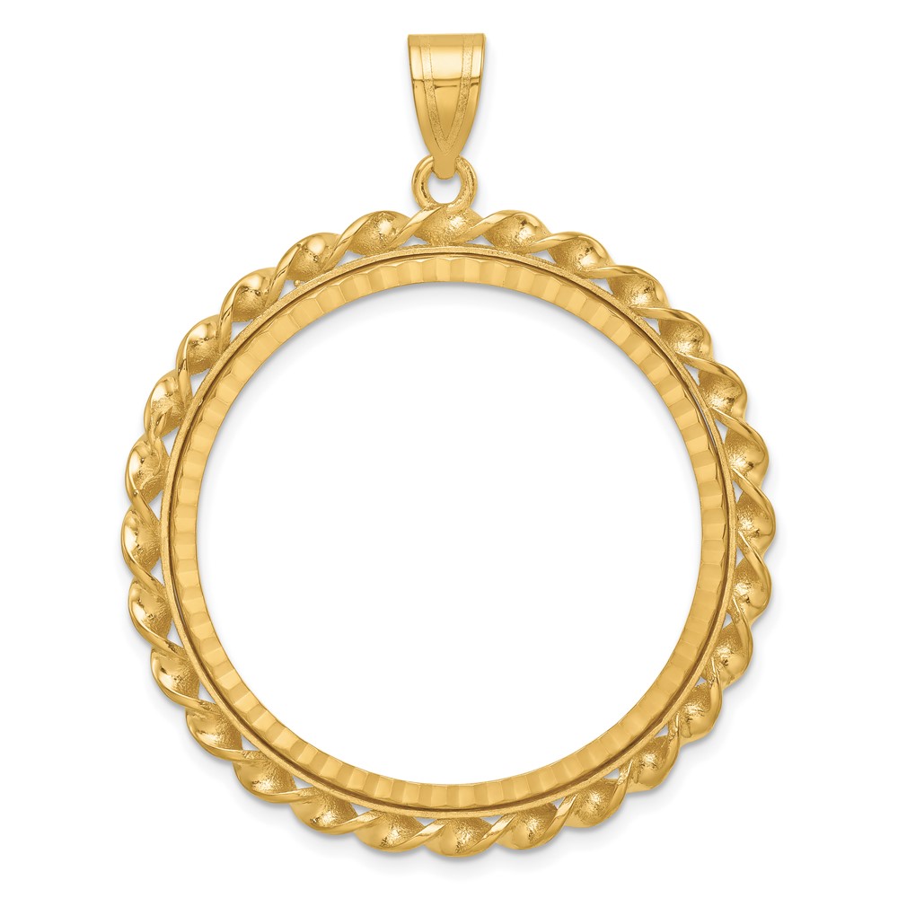 Wideband Distinguished Coin Jewelry 14k Polished Diamond-cut and Wide Twisted Wire 32.7mm Prong Coin Bezel Pendant (C8181/32.7)