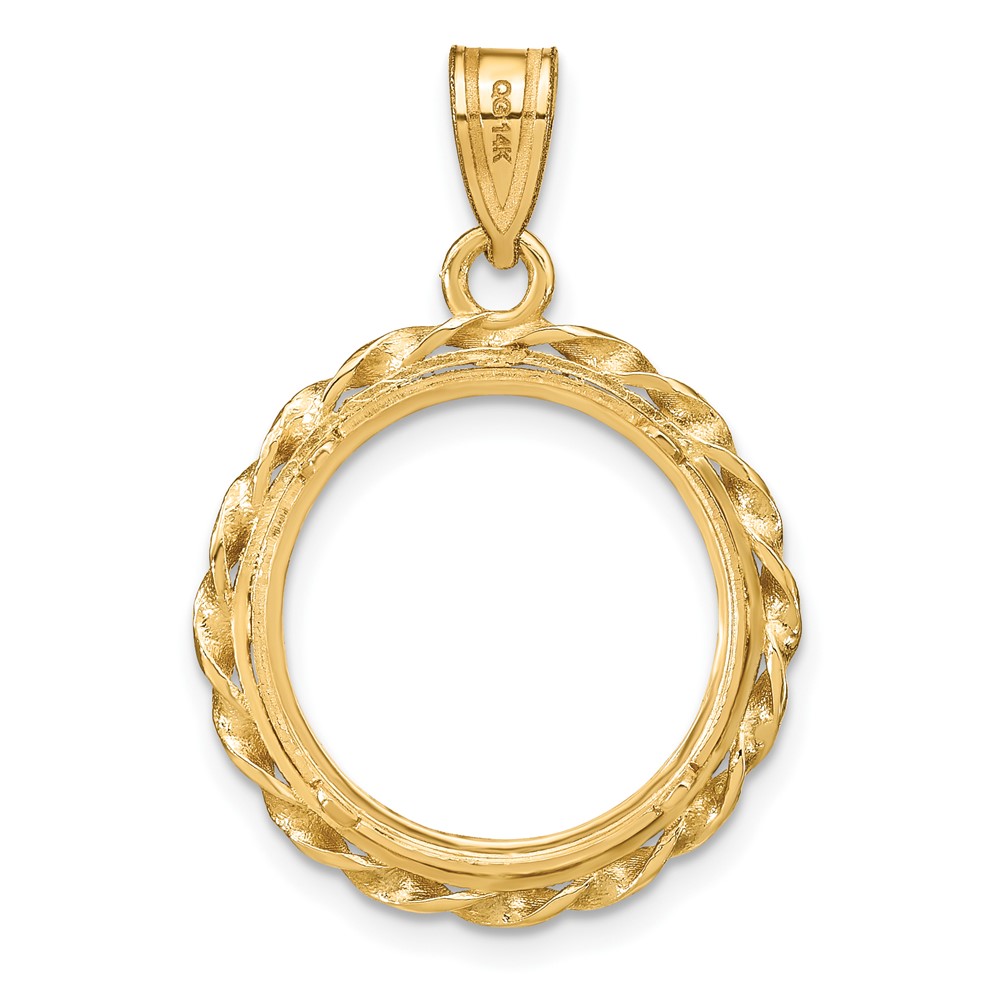 Wideband Distinguished Coin Jewelry 14k Polished Wide Twisted Wire 16.5mm Prong Coin Bezel Pendant (C8180/16.5)