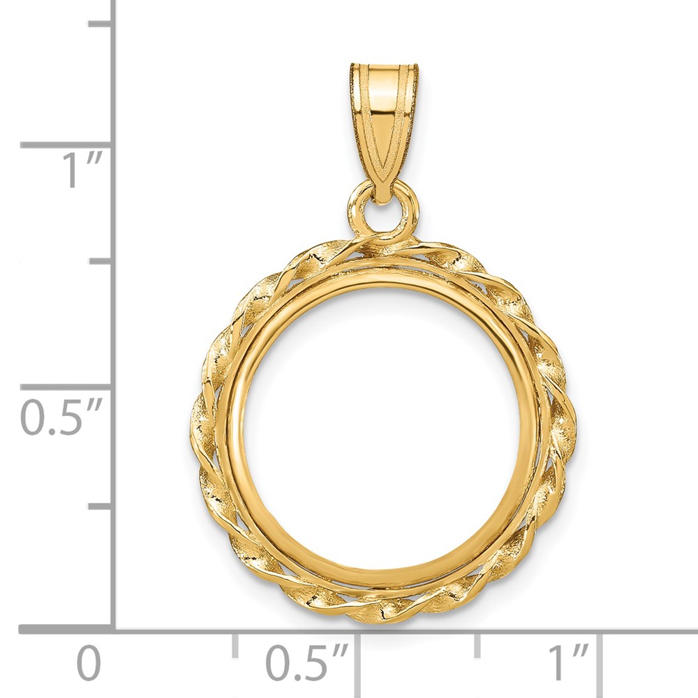 Wideband Distinguished Coin Jewelry 14k Polished Wide Twisted Wire 16.5mm Prong Coin Bezel Pendant (C8180/16.5)