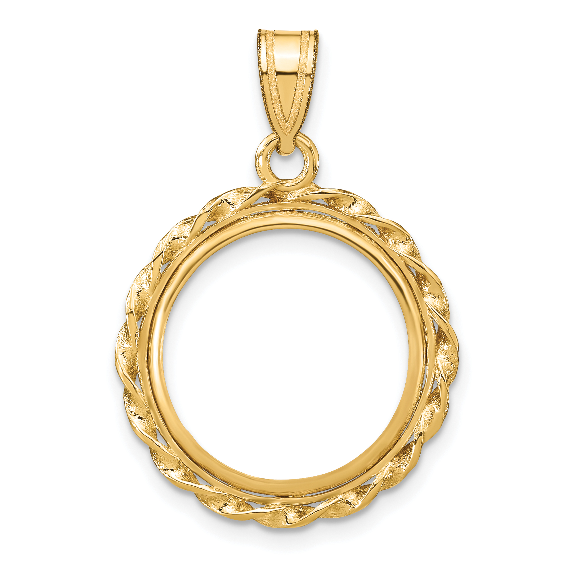 Wideband Distinguished Coin Jewelry 14k Polished Wide Twisted Wire 16.5mm Prong Coin Bezel Pendant (C8180/16.5)