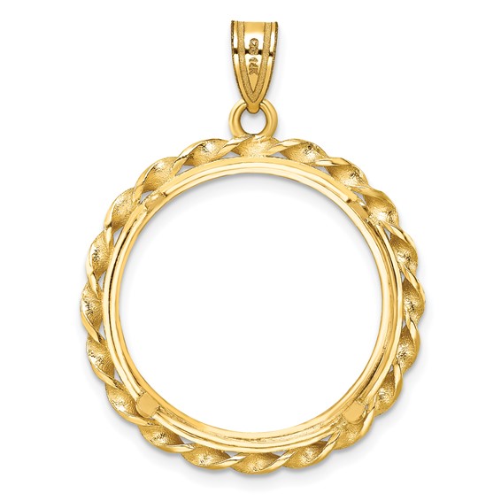 14ky Twisted Wire Prong Coin Bezel Pendant                          