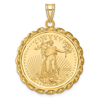 14ky Twisted Wire Polished Prong Bezel with Coin                       