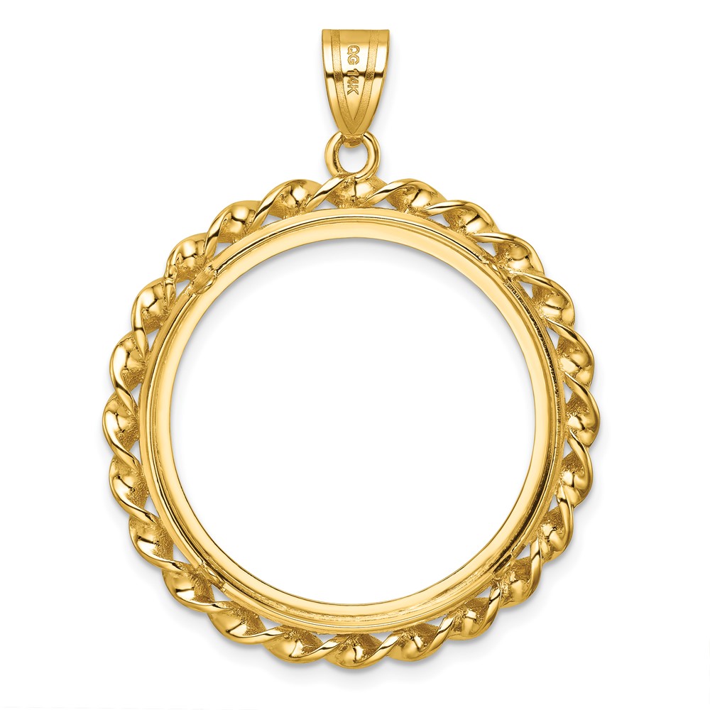 Wideband Distinguished Coin Jewelry 14k Polished Wide Twisted Wire 27.0mm Prong Coin Bezel Pendant (C8180/27.0)