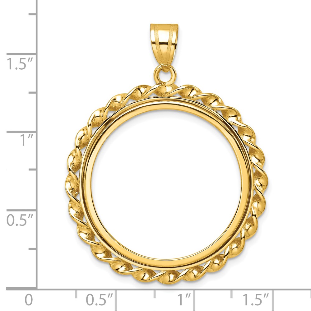 Wideband Distinguished Coin Jewelry 14k Polished Wide Twisted Wire 27.0mm Prong Coin Bezel Pendant (C8180/27.0)