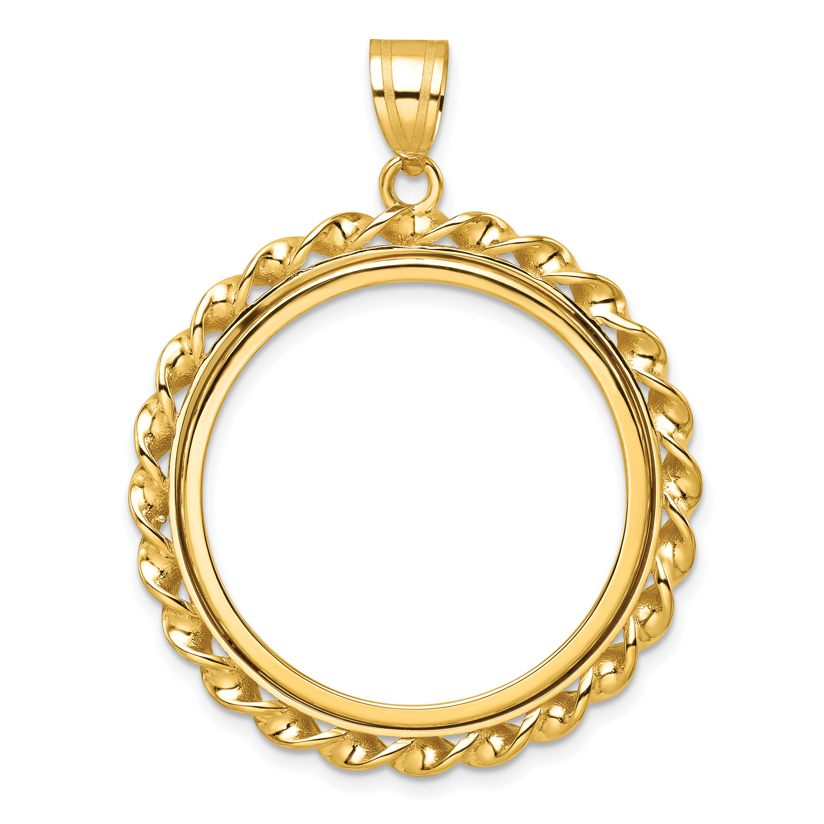 Wideband Distinguished Coin Jewelry 14k Polished Wide Twisted Wire 27.0mm Prong Coin Bezel Pendant (C8180/27.0)
