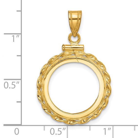 Wideband Distinguished Coin Jewelry 10k Polished Wide Twisted Wire 16.5mm x 1.35mm Screw Top Coin Bezel Pendant
