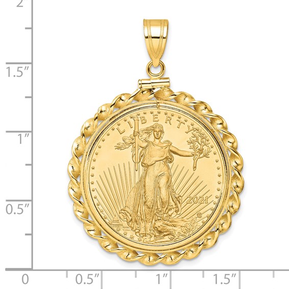 Wideband Distinguished Coin Jewelry 10k Polished Wide Twisted Wire Mounted 1/2oz American Eagle Screw Top Coin Bezel Pendant