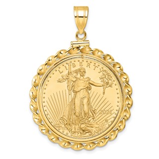 Wideband Distinguished Coin Jewelry 10k Polished Wide Twisted Wire Mounted 1/2oz American Eagle Screw Top Coin Bezel Pendant