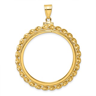 Wideband Distinguished Coin Jewelry 10k Polished Wide Twisted Wire 32.7mm x 3.00mm Screw Top Coin Bezel Pendant
