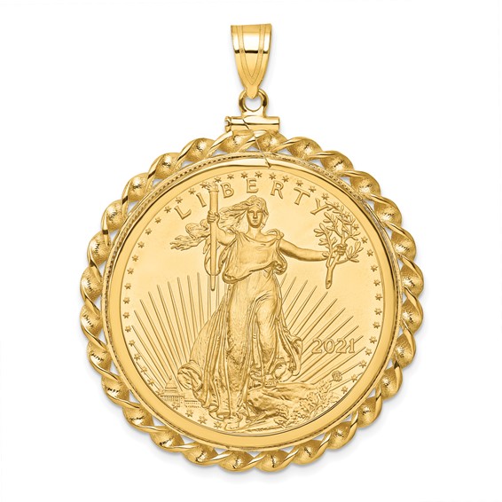 Wideband Distinguished Coin Jewelry 10k Polished Wide Twisted Wire Mounted 1oz American Eagle Screw Top Coin Bezel Pendant