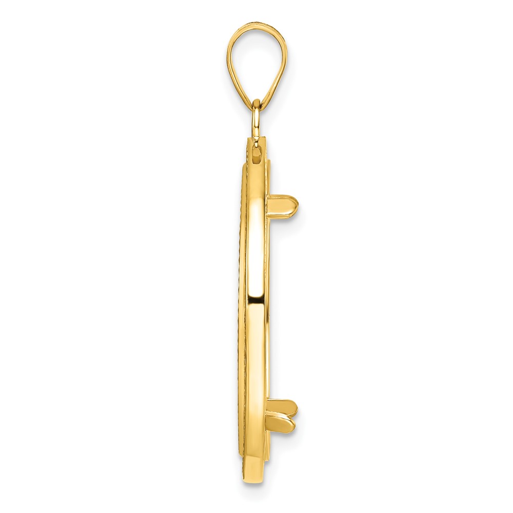 Wideband Distinguished Coin Jewelry 14k Polished Beaded and Diamond-cut 22.0mm Prong Coin Bezel Pendant (C8183D/22.0)