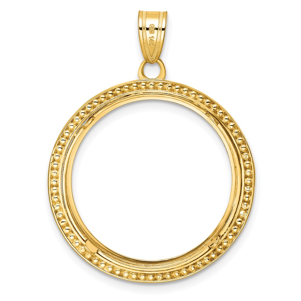Wideband Distinguished Coin Jewelry 14k Polished Beaded and Diamond-cut 22.0mm Prong Coin Bezel Pendant (C8183D/22.0)