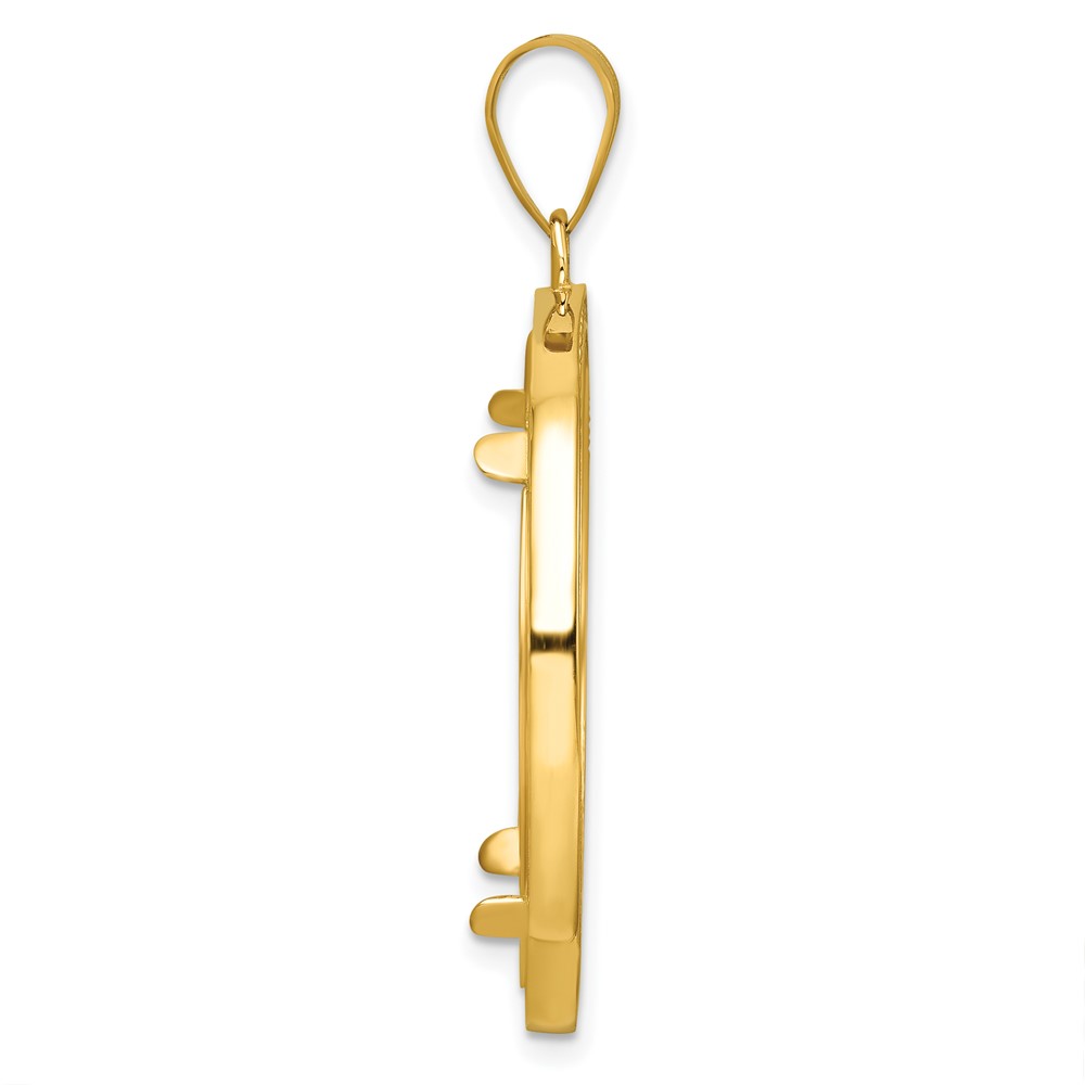 Wideband Distinguished Coin Jewelry 14k Polished Beaded and Diamond-cut 27.0mm Prong Coin Bezel Pendant (C8197/27.0)