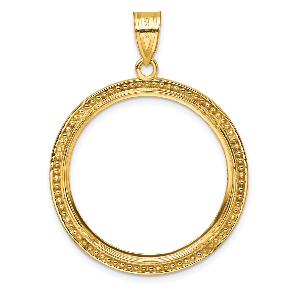 Wideband Distinguished Coin Jewelry 14k Polished Beaded and Diamond-cut 27.0mm Prong Coin Bezel Pendant (C8197/27.0)