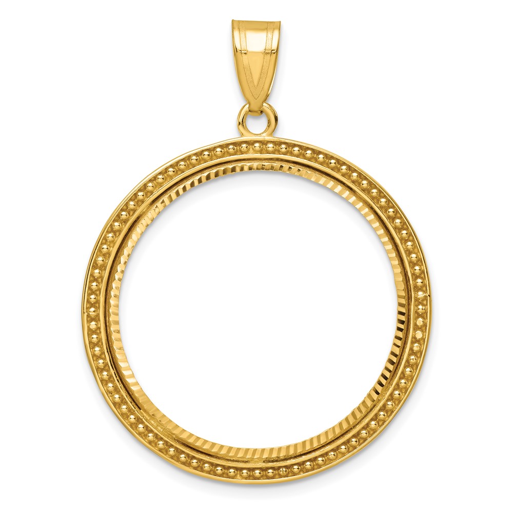 Wideband Distinguished Coin Jewelry 14k Polished Beaded and Diamond-cut 27.0mm Prong Coin Bezel Pendant (C8197/27.0)