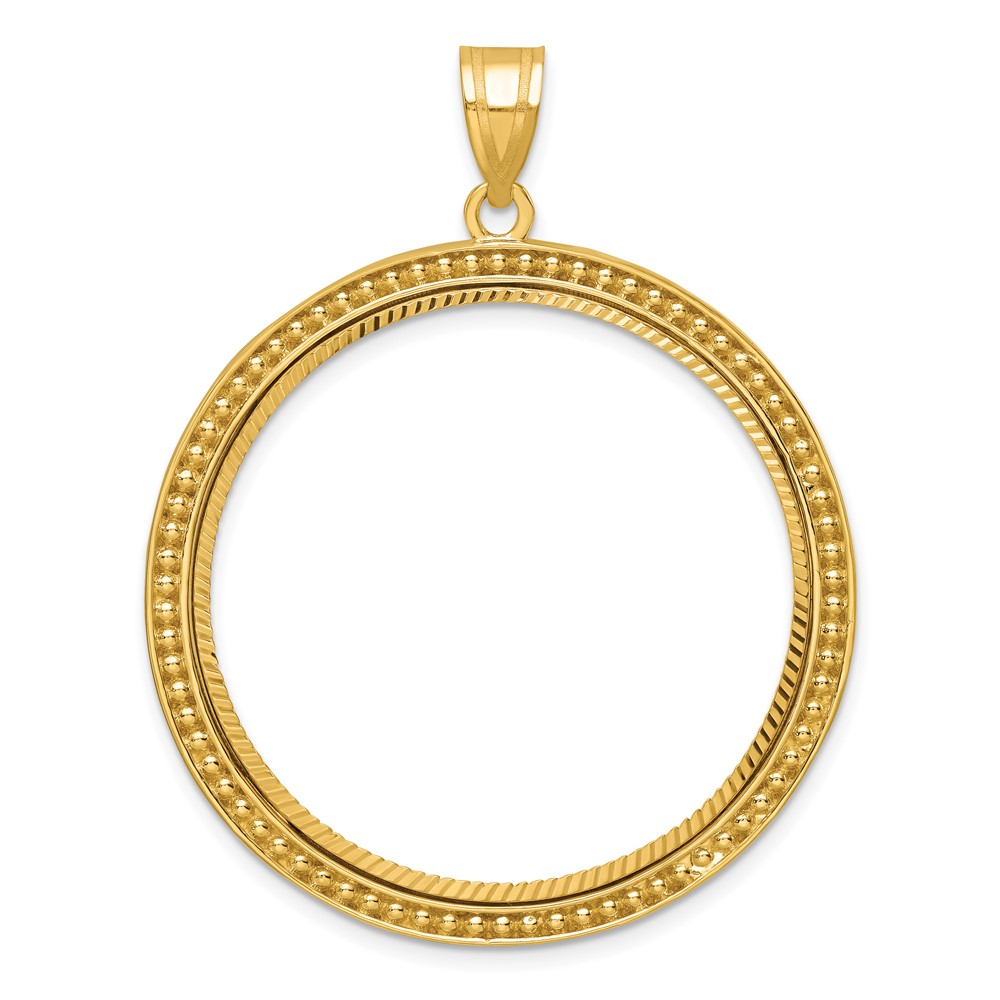 Wideband Distinguished Coin Jewelry 14k Polished Beaded and Diamond-cut 32.7mm Prong Coin Bezel Pendant (C8197/32.7)
