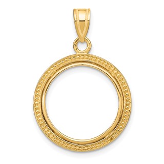 Wideband Distinguished Coin Jewelry 10k Polished and Beaded 16.5mm Prong Coin Bezel Pendant