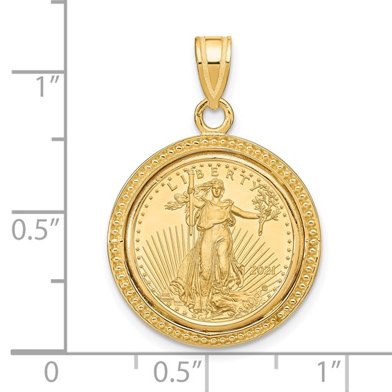Wideband Distinguished Coin Jewelry 10k Polished and Beaded Mounted 1/10oz American Eagle Coin Bezel Pendant