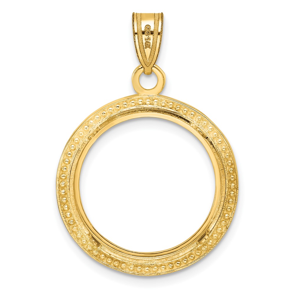Wideband Distinguished Coin Jewelry 14k Polished and Beaded 18.0mm Prong Coin Bezel Pendant (C8183/18.0)