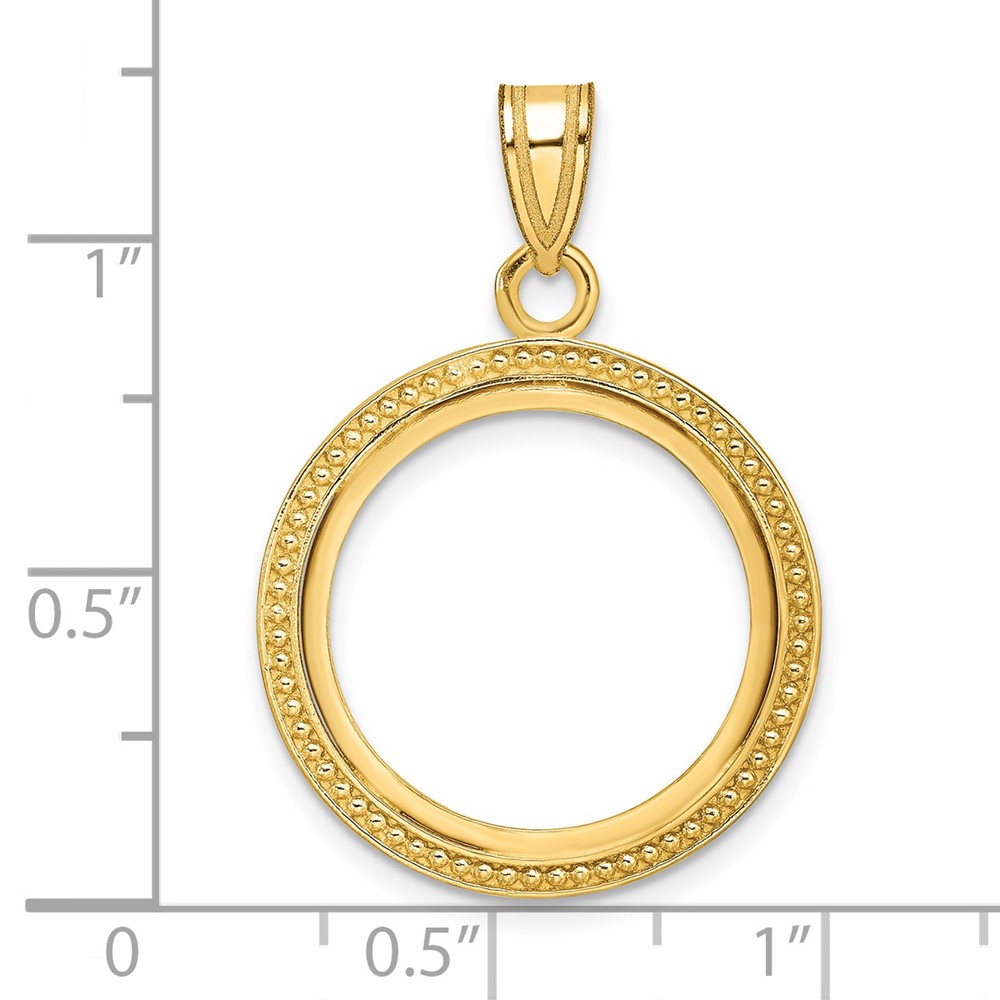 Wideband Distinguished Coin Jewelry 14k Polished and Beaded 18.0mm Prong Coin Bezel Pendant (C8183/18.0)