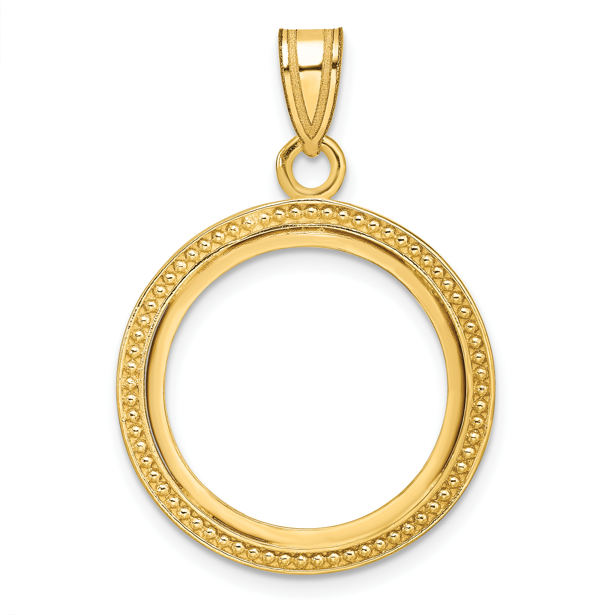 Wideband Distinguished Coin Jewelry 14k Polished and Beaded 18.0mm Prong Coin Bezel Pendant (C8183/18.0)