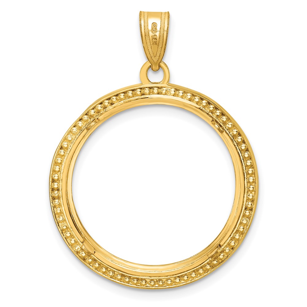 Wideband Distinguished Coin Jewelry 14k Polished and Beaded 22.0mm Prong Coin Bezel Pendant (C8183/22.0)