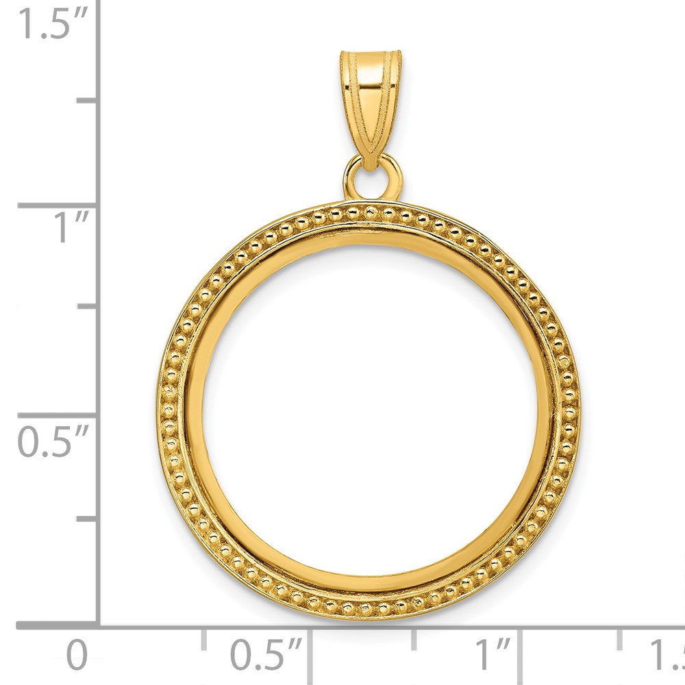 Wideband Distinguished Coin Jewelry 14k Polished and Beaded 22.0mm Prong Coin Bezel Pendant (C8183/22.0)
