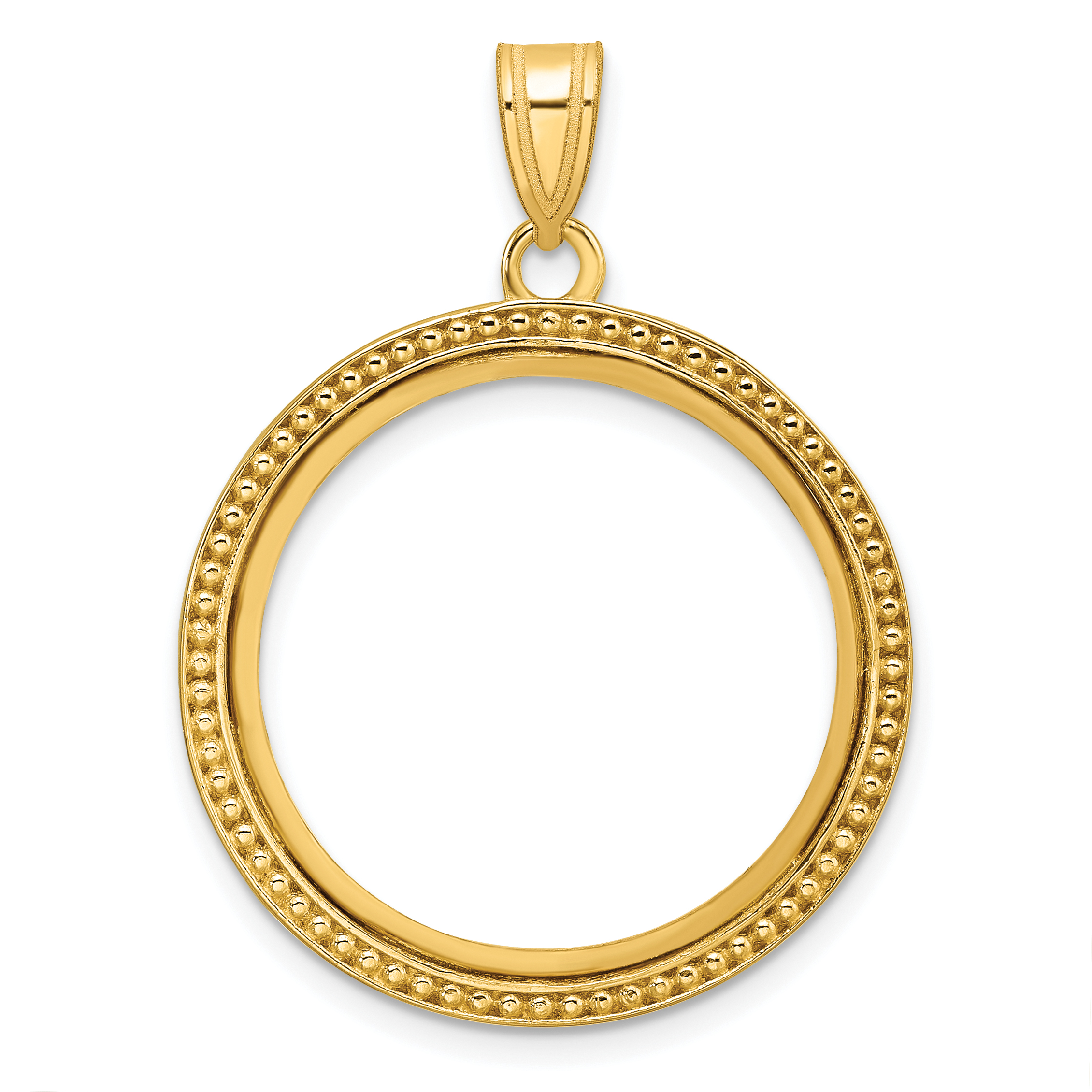 Wideband Distinguished Coin Jewelry 14k Polished and Beaded 22.0mm Prong Coin Bezel Pendant (C8183/22.0)