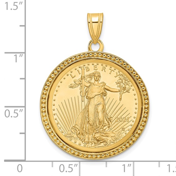 Wideband Distinguished Coin Jewelry 10k Polished and Beaded Mounted 1/4oz American Eagle Coin Bezel Pendant