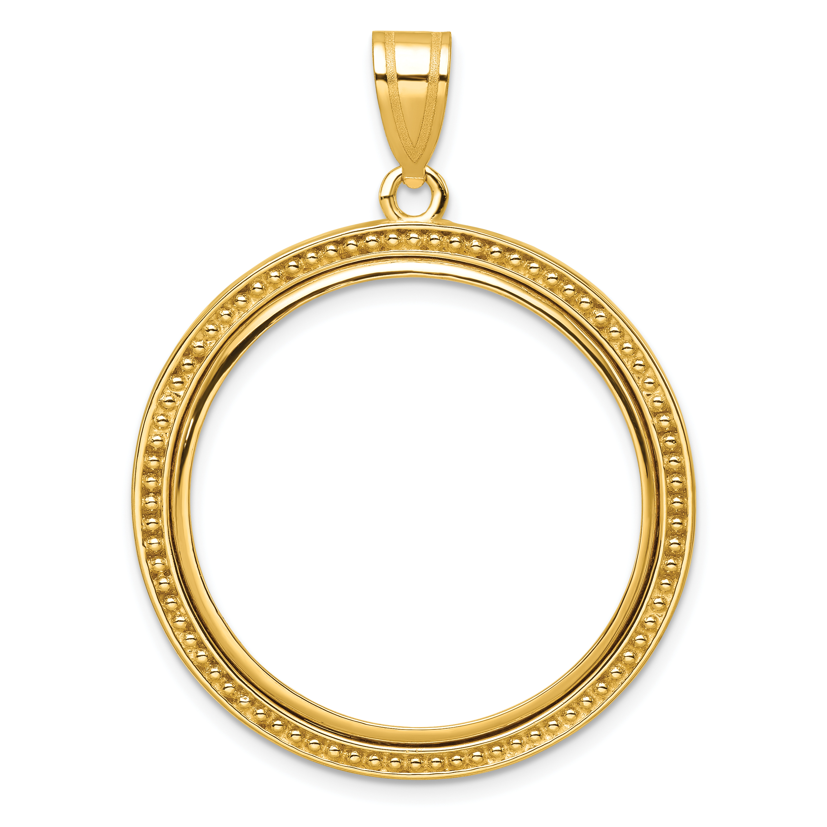 Wideband Distinguished Coin Jewelry 14k Polished and Beaded 27.0mm Prong Coin Bezel Pendant (C8183/27.0)