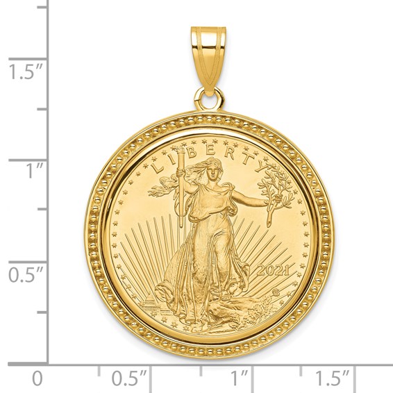 Wideband Distinguished Coin Jewelry 10k Polished and Beaded Mounted 1/2oz American Eagle Coin Bezel Pendant