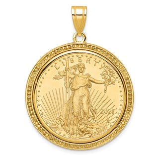 Wideband Distinguished Coin Jewelry 10k Polished and Beaded Mounted 1/2oz American Eagle Coin Bezel Pendant