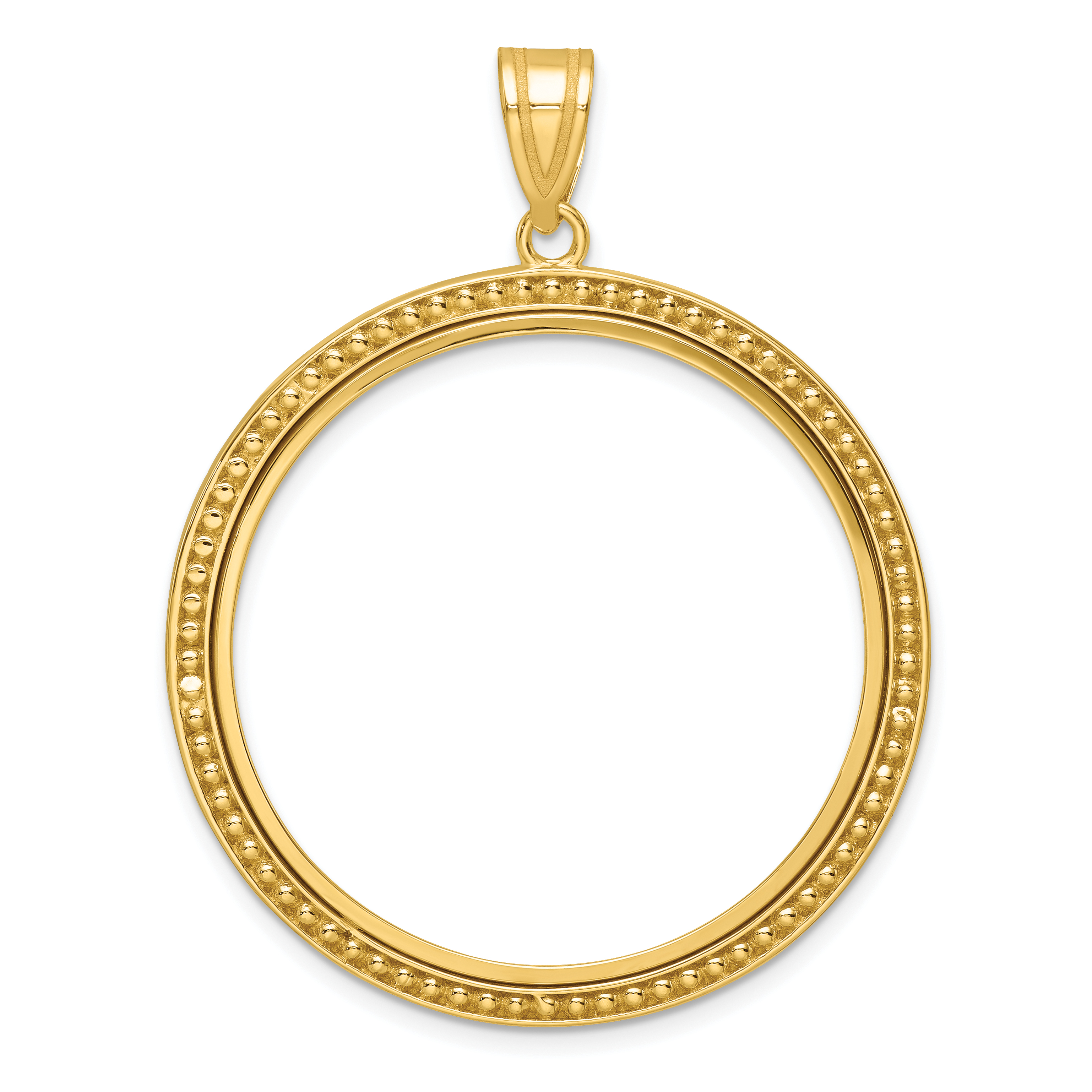 Wideband Distinguished Coin Jewelry 14k Polished and Beaded 32.0mm Prong Coin Bezel Pendant (C8183/32.0)