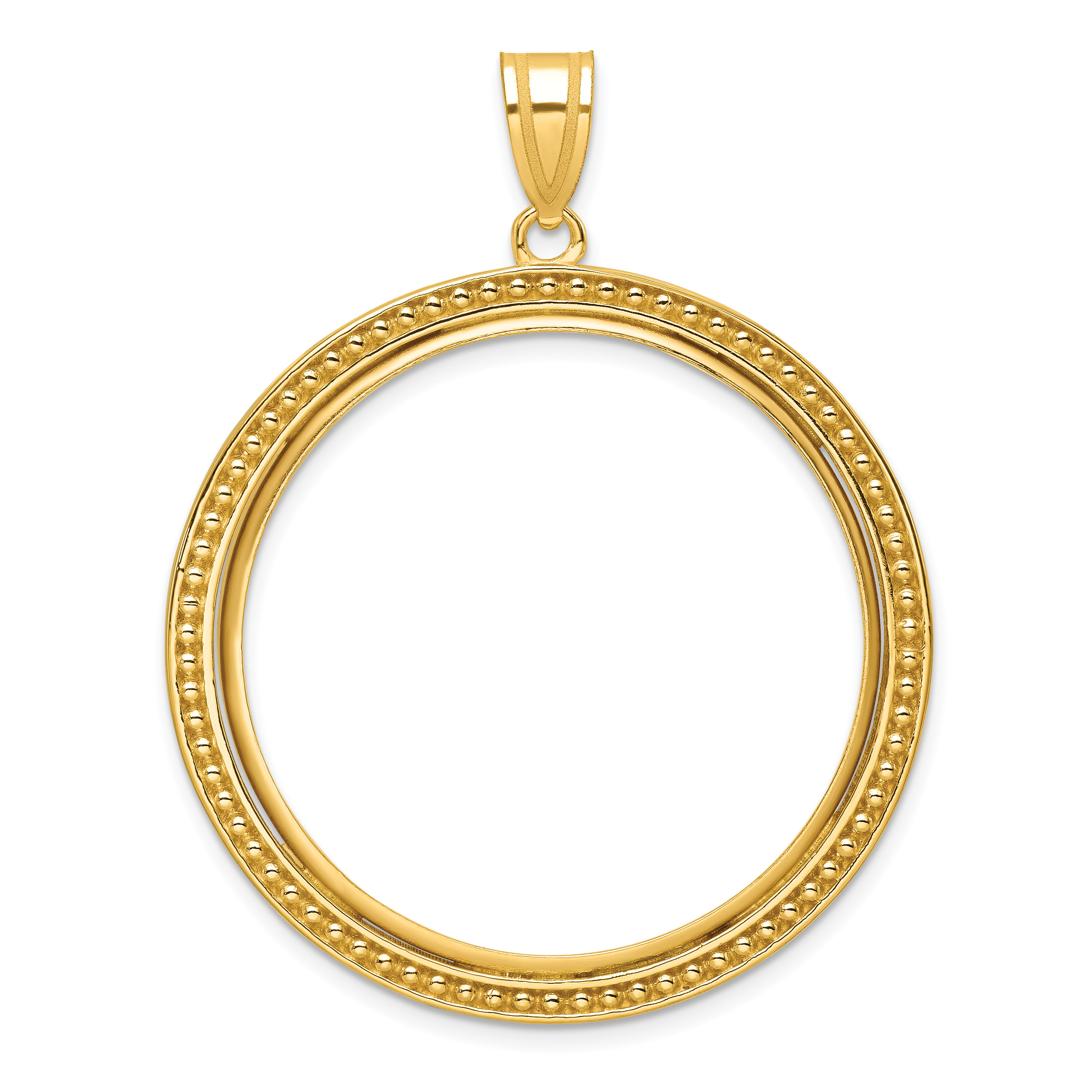 Wideband Distinguished Coin Jewelry 14k Polished and Beaded 32.7mm Prong Coin Bezel Pendant (C8183/32.7)