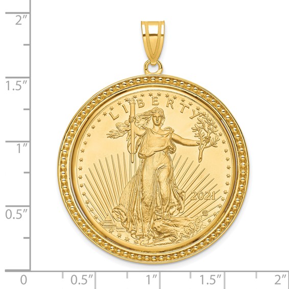 Wideband Distinguished Coin Jewelry 10k Polished and Beaded Mounted 1oz American Eagle Coin Bezel Pendant
