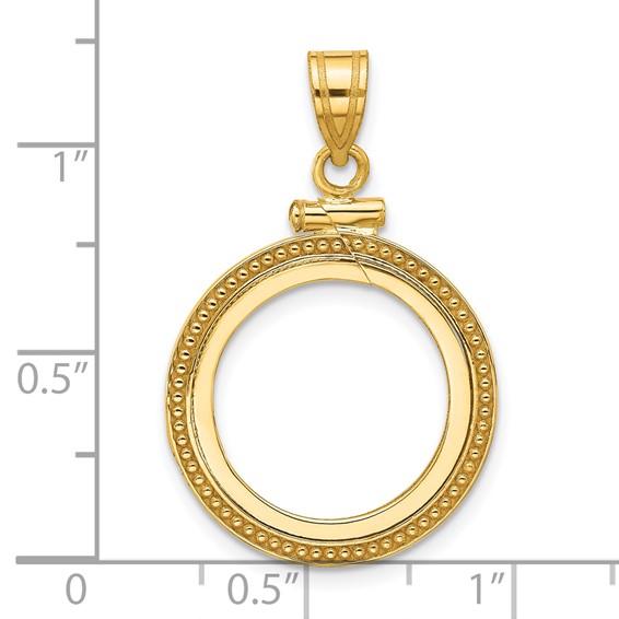 Wideband Distinguished Coin Jewelry 10k Polished and Beaded 16.5mm x 1.35mm Screw Top Coin Bezel Pendant