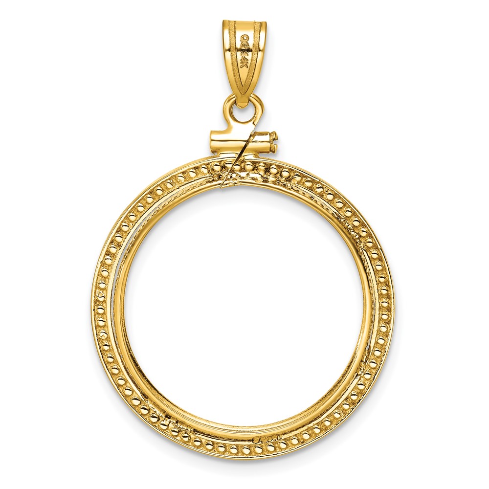 Wideband Distinguished Coin Jewelry 14k Polished and Beaded 22.0mm x 1.9mm Screw Top Coin Bezel Pendant (C8184/22.0)