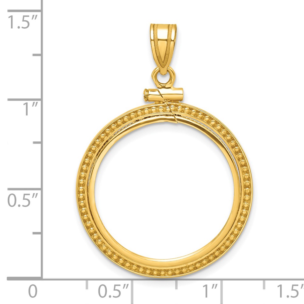 Wideband Distinguished Coin Jewelry 14k Polished and Beaded 22.0mm x 1.9mm Screw Top Coin Bezel Pendant (C8184/22.0)