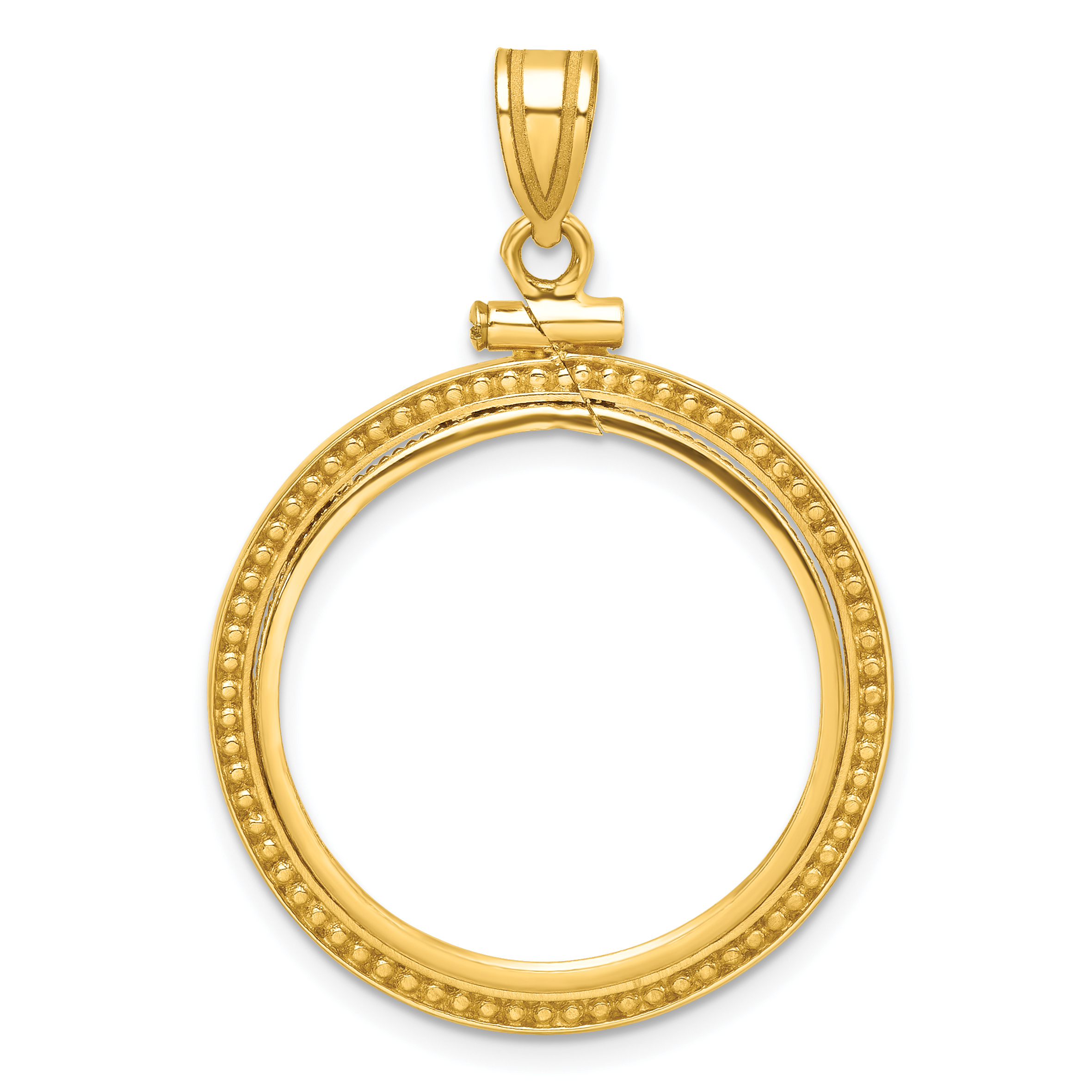 Wideband Distinguished Coin Jewelry 14k Polished and Beaded 22.0mm x 1.9mm Screw Top Coin Bezel Pendant (C8184/22.0)