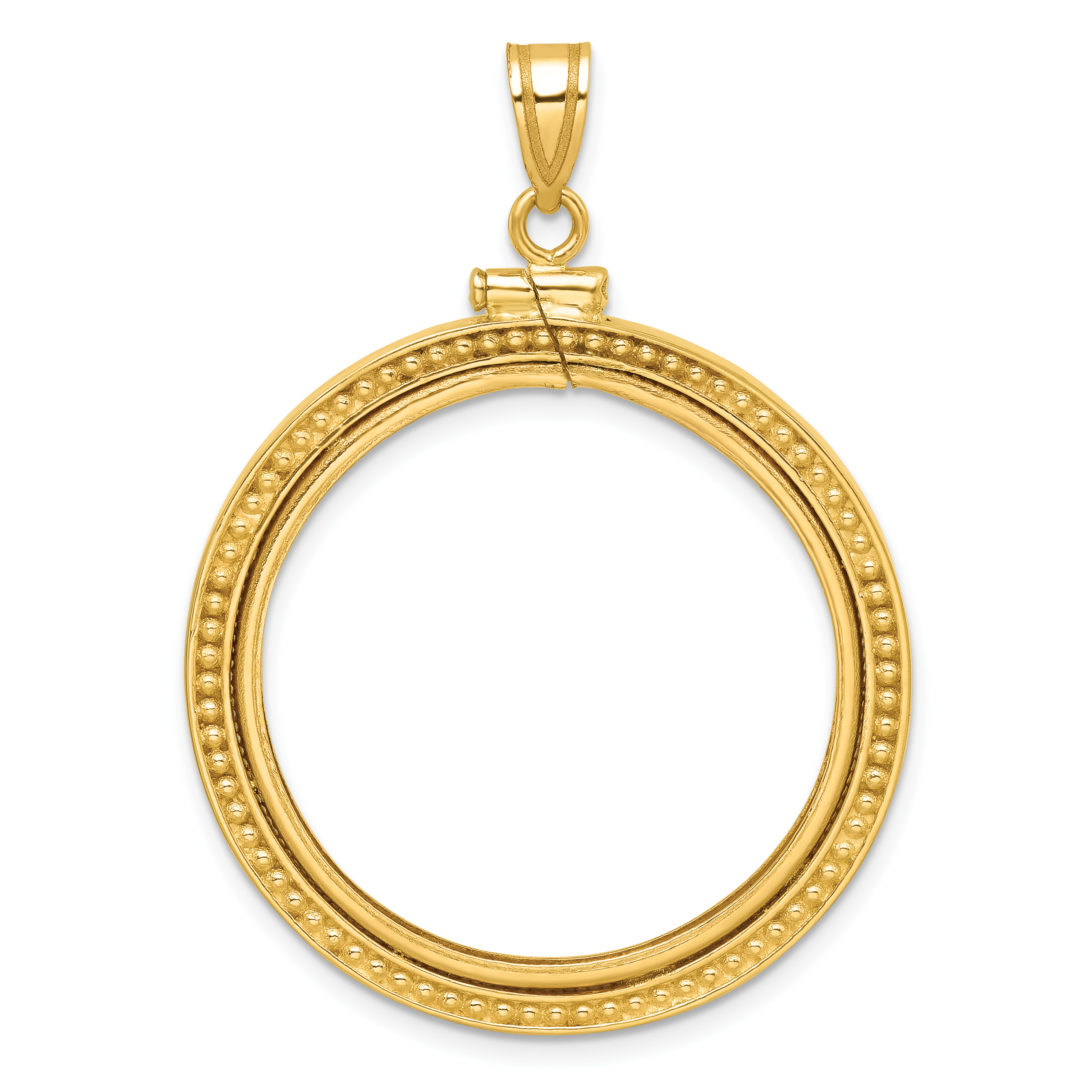 Wideband Distinguished Coin Jewelry 14k Polished and Beaded 27.0mm x 2.35mm Screw Top Coin Bezel Pendant (C8184/27.0)