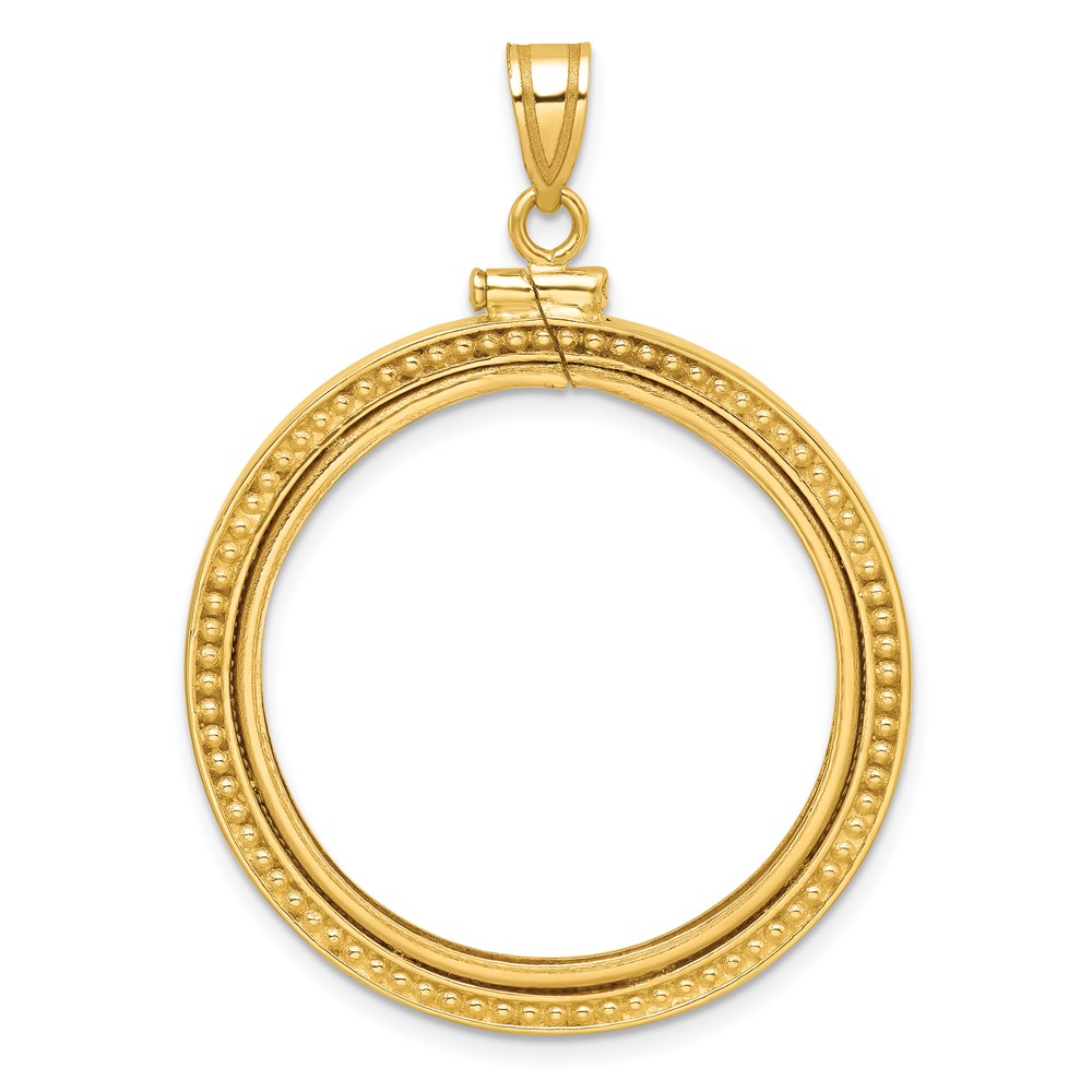 Wideband Distinguished Coin Jewelry 14k Polished and Beaded 27.0mm x 2.35mm Screw Top Coin Bezel Pendant (C8184/27.0)