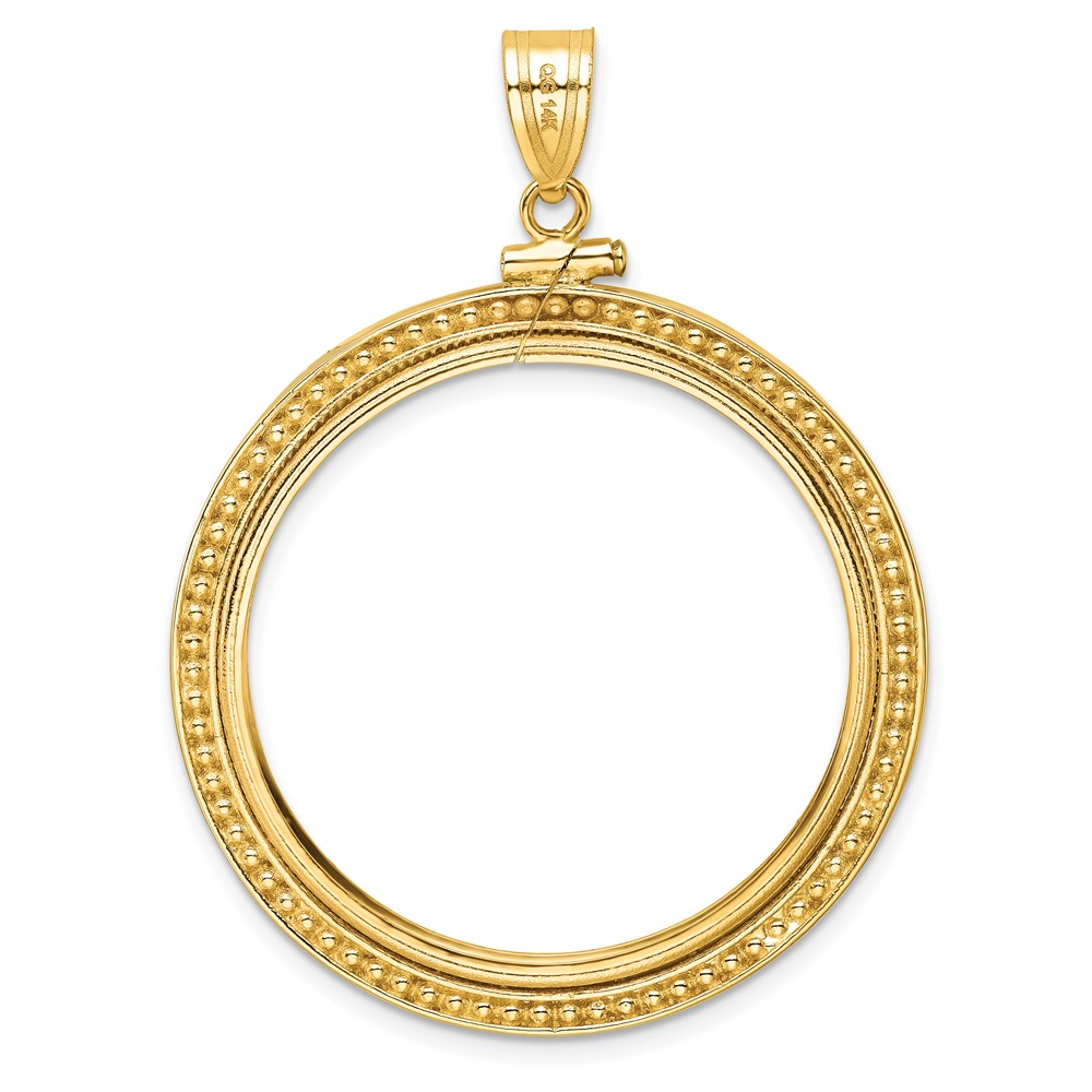 Wideband Distinguished Coin Jewelry 14k Polished and Beaded 32.7mm x 3.00mm Screw Top Coin Bezel Pendant (C8184/32.7)
