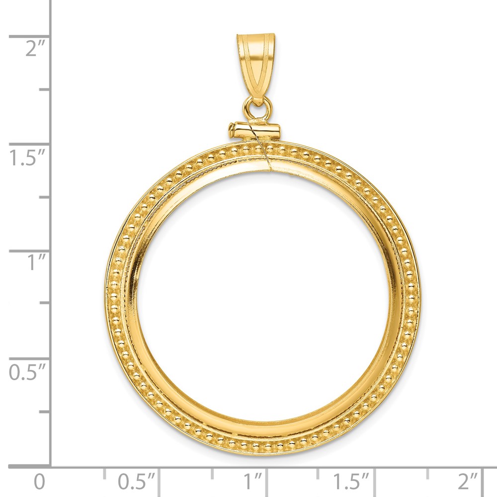 Wideband Distinguished Coin Jewelry 14k Polished and Beaded 32.7mm x 3.00mm Screw Top Coin Bezel Pendant (C8184/32.7)