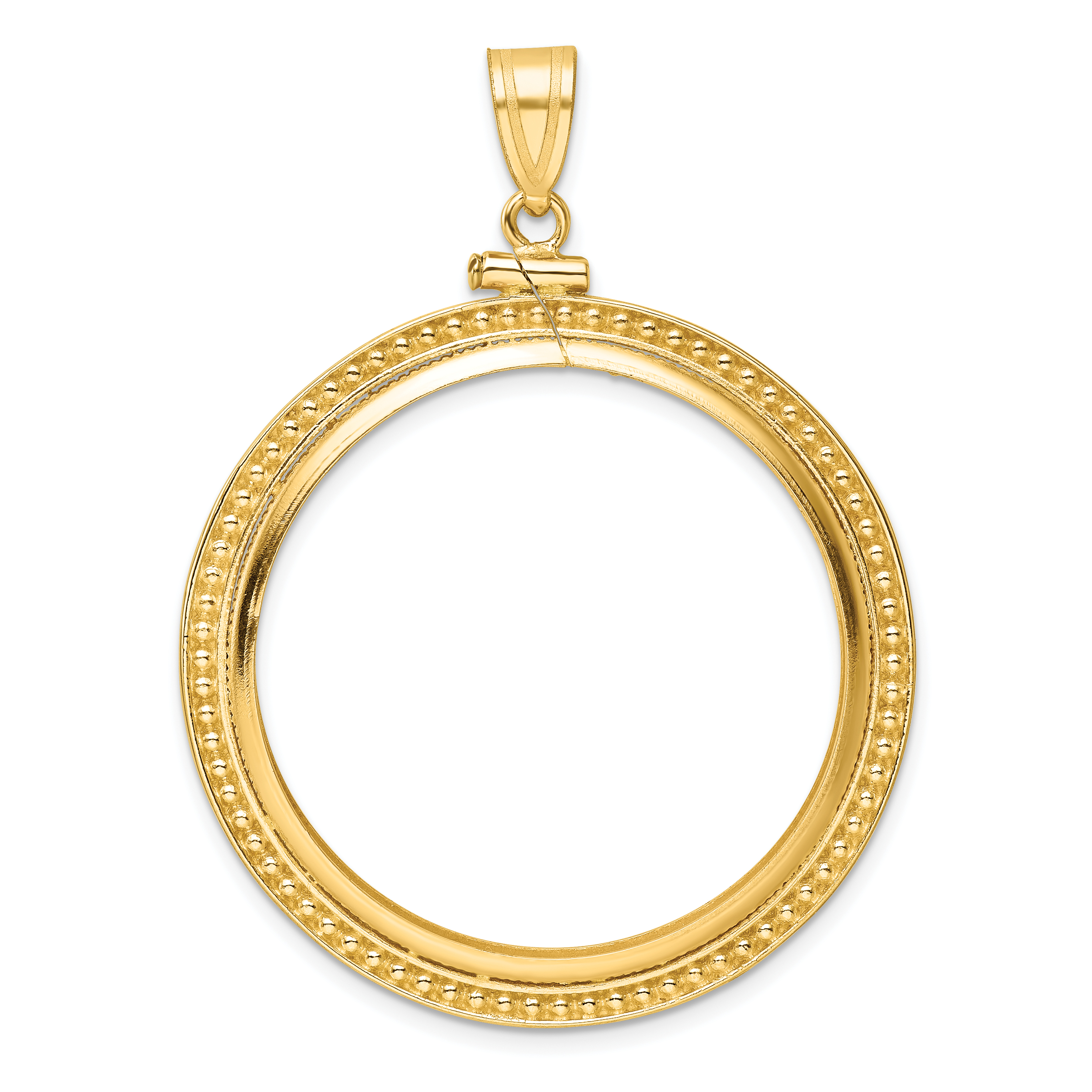 Wideband Distinguished Coin Jewelry 14k Polished and Beaded 32.7mm x 3.00mm Screw Top Coin Bezel Pendant (C8184/32.7)