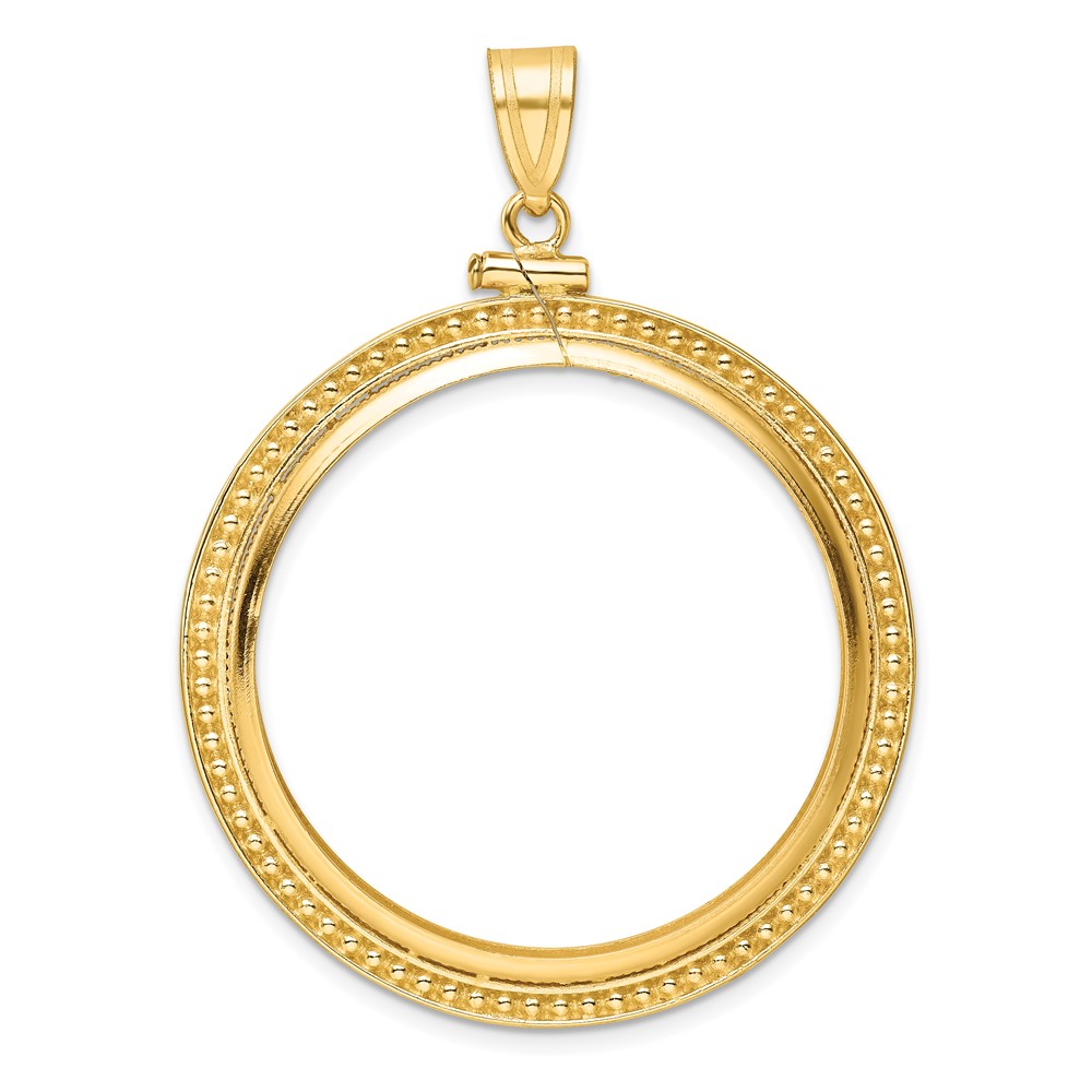 Wideband Distinguished Coin Jewelry 14k Polished and Beaded 32.7mm x 3.00mm Screw Top Coin Bezel Pendant (C8184/32.7)