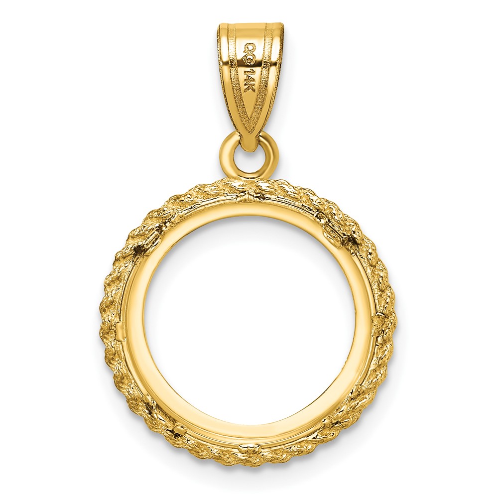 Wideband Distinguished Coin Jewelry 14k Polished and Diamond-cut with Casted Rope 14.0mm Prong Coin Bezel Pendant (C8186/14.0)