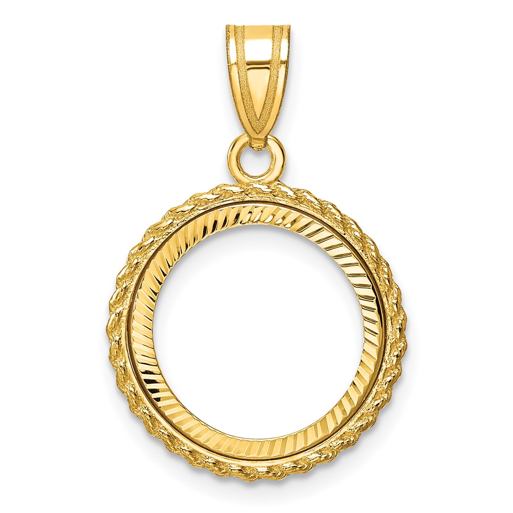 Wideband Distinguished Coin Jewelry 14k Polished and Diamond-cut with Casted Rope 14.0mm Prong Coin Bezel Pendant (C8186/14.0)