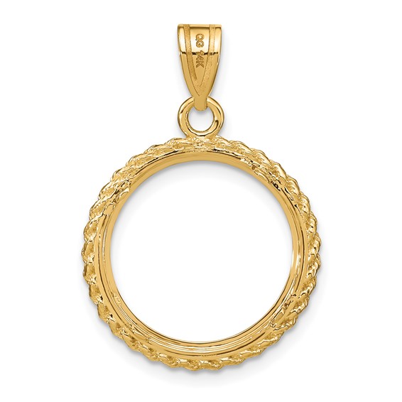 Gold Casted Rope with Diamond-cut Prong Coin Bezel Pendant