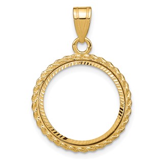 Gold Casted Rope with Diamond-cut Prong Coin Bezel Pendant