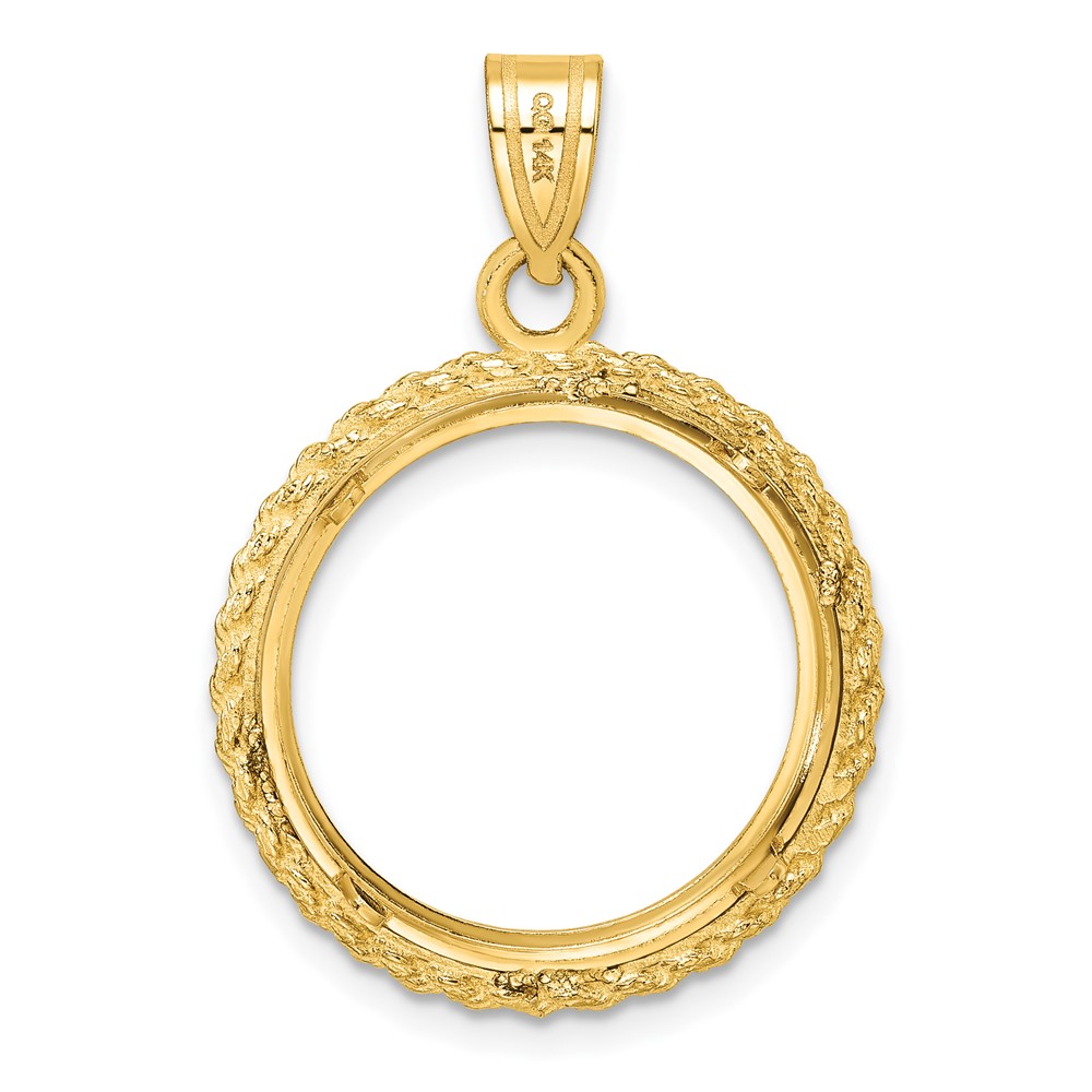 Wideband Distinguished Coin Jewelry 14k Polished and Diamond-cut with Casted Rope 18.0mm Prong Coin Bezel Pendant (C8186/18.0)